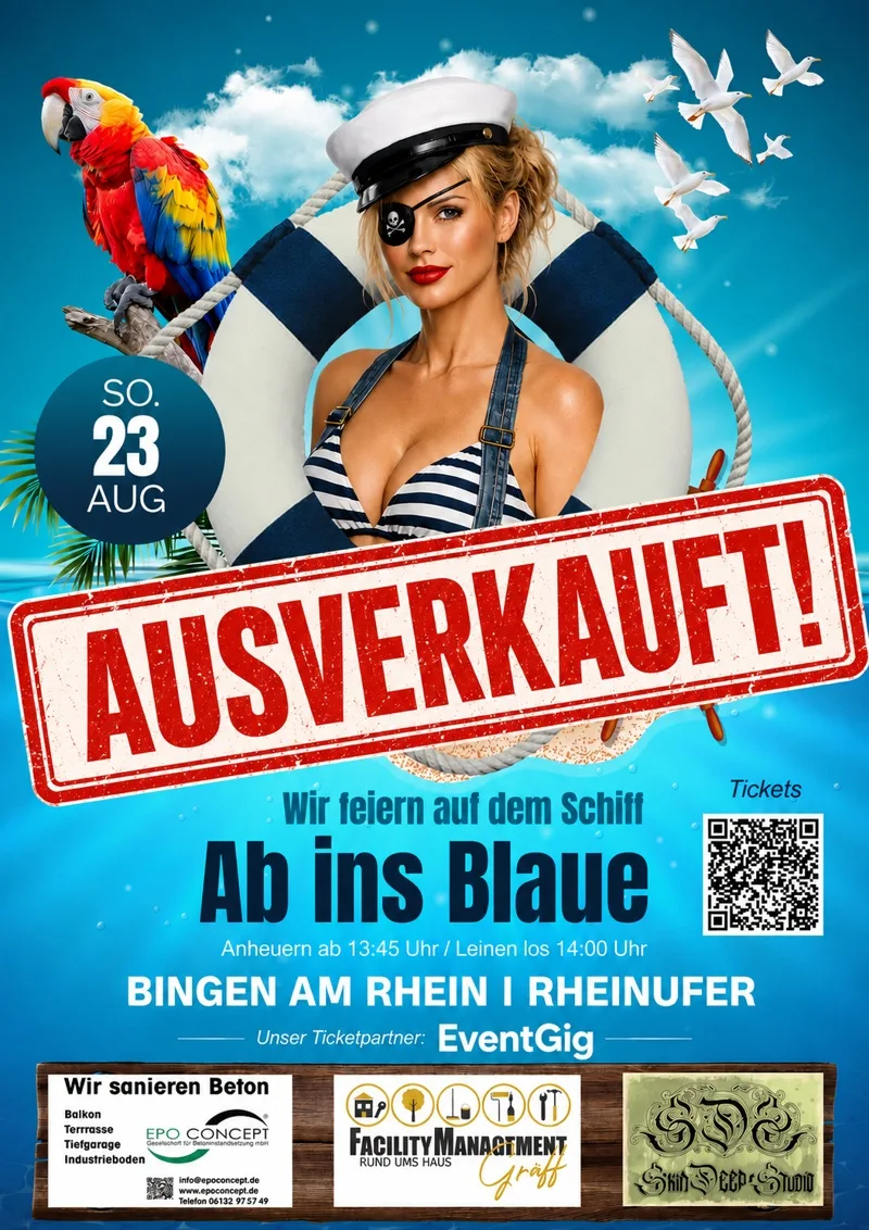 Plakat von Ab ins Blaue 2026 mit dem Stempel Ausverkauft
