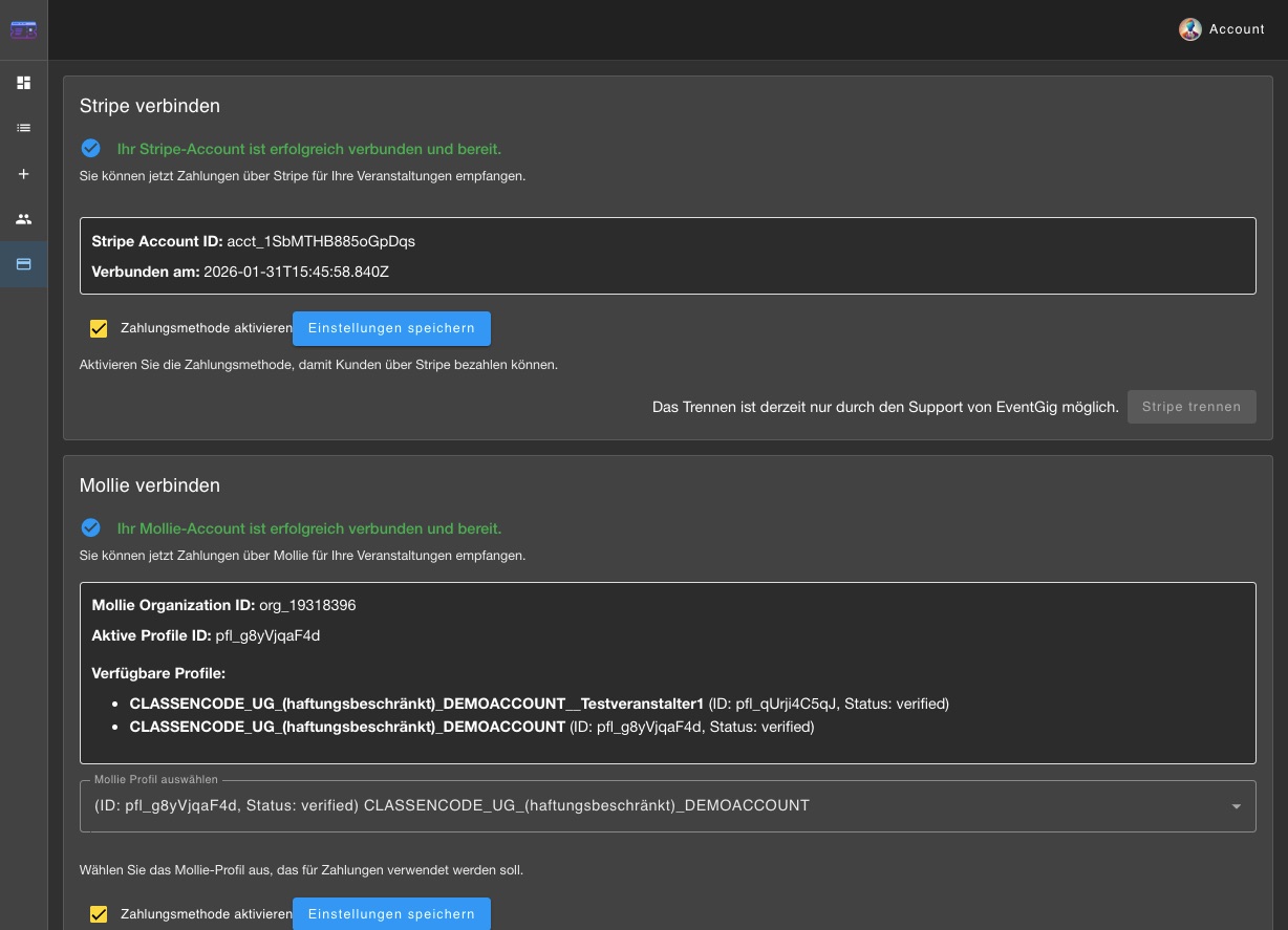 Bezahlung einrichten