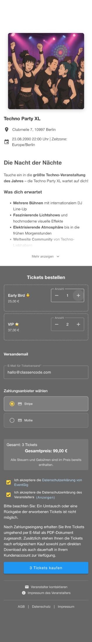 Ticketshop Mobile-Ansicht