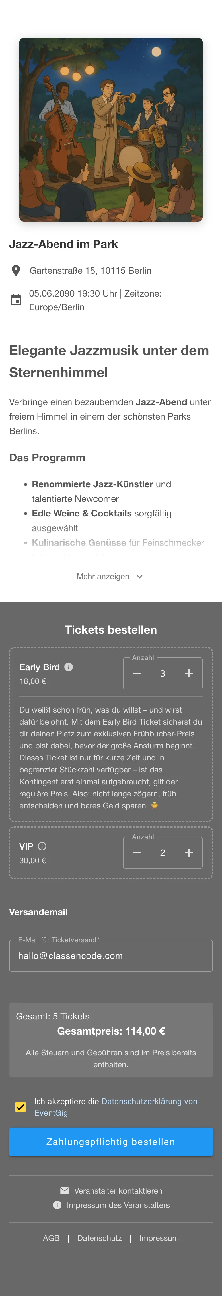 Ticketshop Mobile-Ansicht